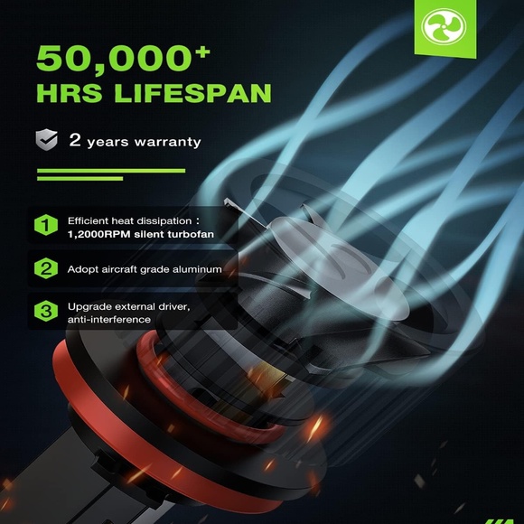 Frokom H11/H8/H9 LED Headlight Bulbs, 6000K Cool White 12000LM H11, IP67,2PCS - Picture 6 of 9